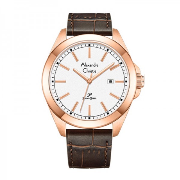 Alexandre Christie AC 1015 Rosegold White Brown Leather Man MDLRGSL